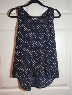 Passport Blue And Cream Spotted Sleeveless Blouse Large